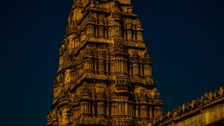 Virupaksha Temple: Majestic South Indian temple with intricate architecture and vibrant colors.