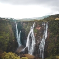 Jog Falls in Karnataka, India: A breathtaking cascade of water plunging down a lush green valley.