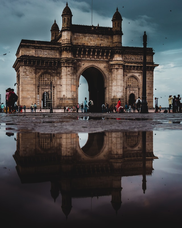 Mumbai's iconic Gateway of India monument overlooking the Arabian Sea, a historic landmark.