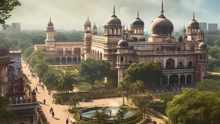 Unveiling the Charms of Lucknow: Must-Visit Places in the City of Nawabs' against a backdrop of Lucknow's architectural landmarks and vibrant streets.