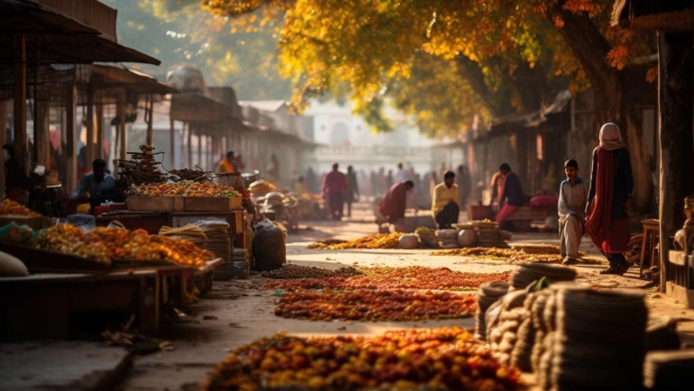 Autumn in India: Vibrant autumn leaves in India, showcasing the beautiful cultural fusion with nature.