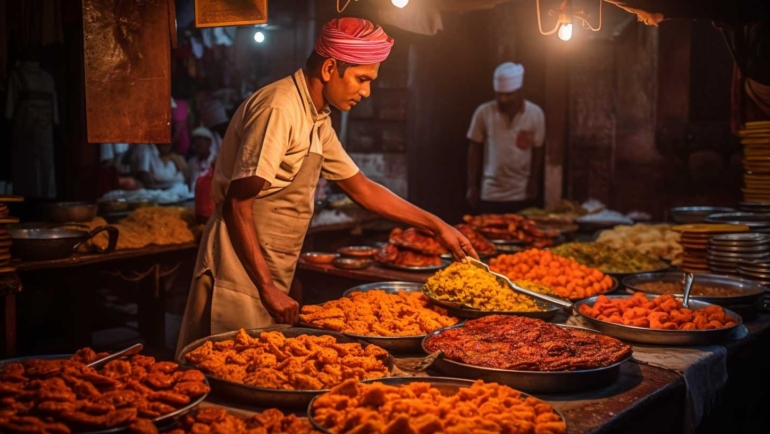 Spices and vibrant dishes from an Indian culinary adventure.