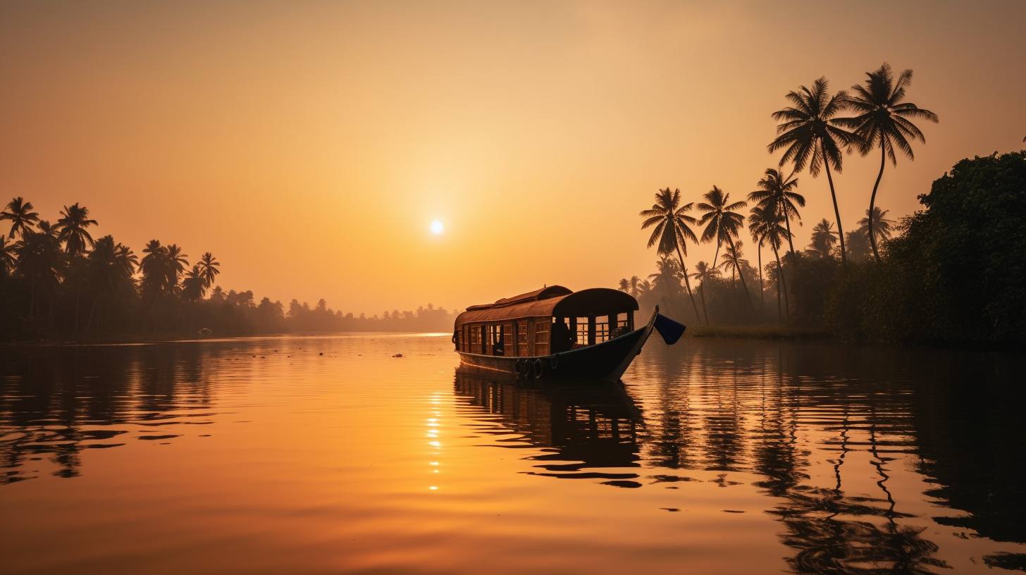 A serene backwater scene showcasing Kerala tourism beauty.