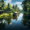 Scenic view of a serene beach with turquoise waters, palm trees, and clear blue sky, representing the beauty of summer vacation in India.