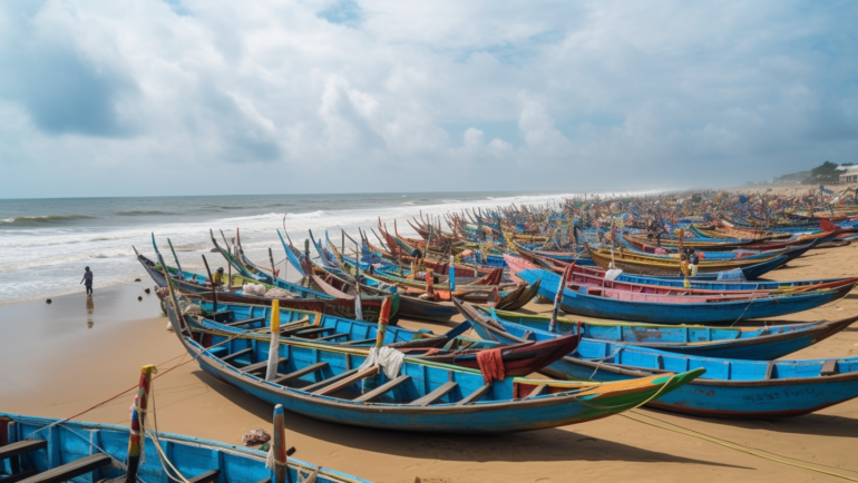 A travel guide titled 'Exploring the Charms of Puri: A Guide to Must-Visit Places' featuring a scenic view of Puri's coastline with clear blue skies, palm trees, and waves gently crashing on the shore.