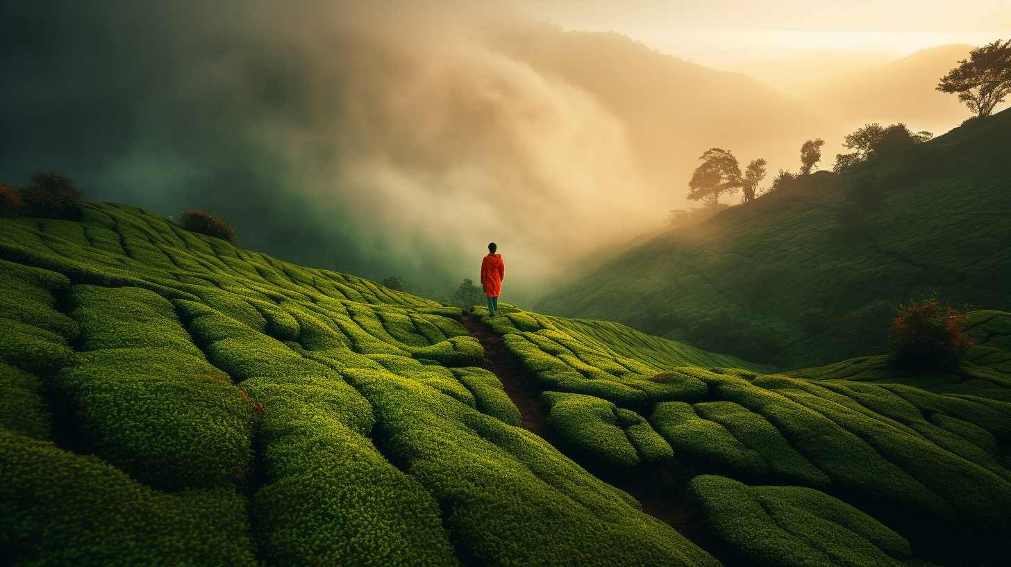 Panoramic view of lush green mountains and a serene valley, showcasing the beauty of India's Hill Stations.