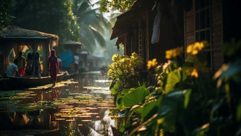 Scenic view of Kerala Backwaters - best places to travel with family