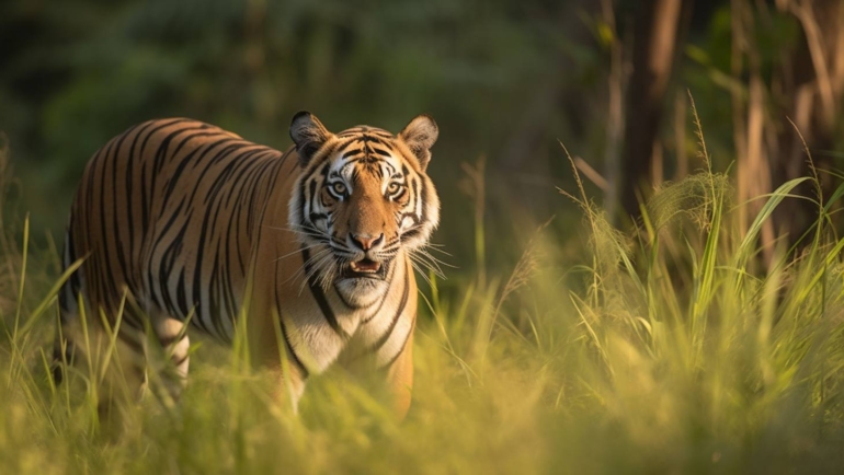 India Safari - A majestic Bengal Tiger rests in the lush foliage, showcasing the incredible wildlife diversity of India's jungles.