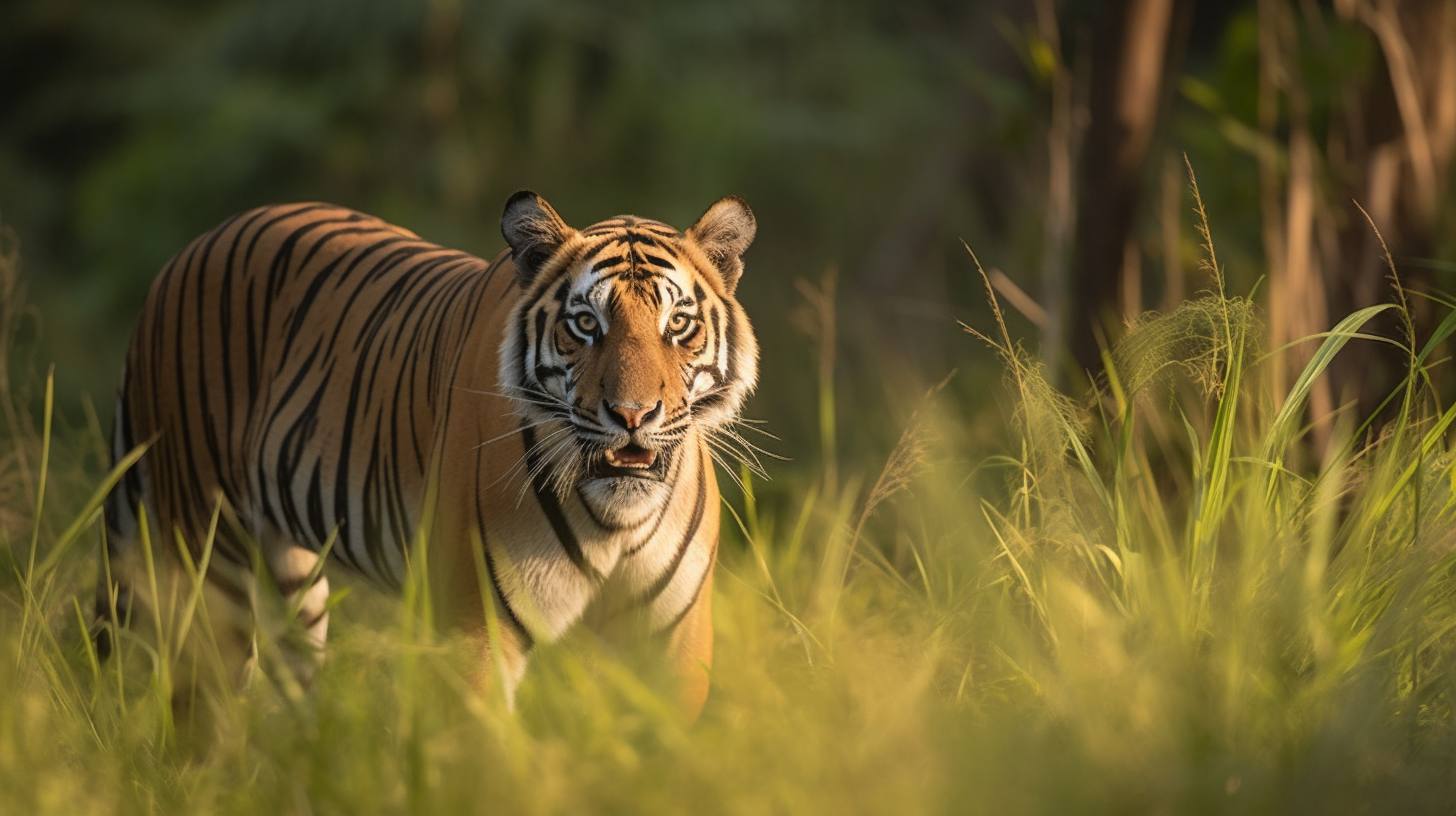 India Safari - A majestic Bengal Tiger rests in the lush foliage, showcasing the incredible wildlife diversity of India's jungles.