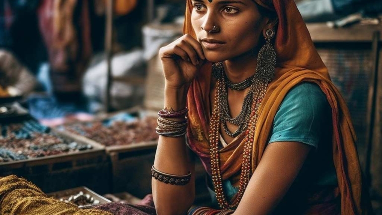 India: vibrant street market showcasing colorful textiles and traditional crafts, capturing the essence of its rich culture and diverse heritage.