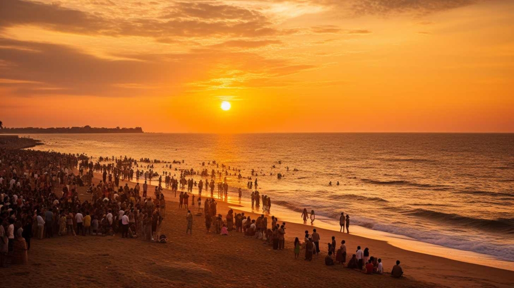 Sunset over the serene waters of Pondicherry, showcasing tranquility and diversity.