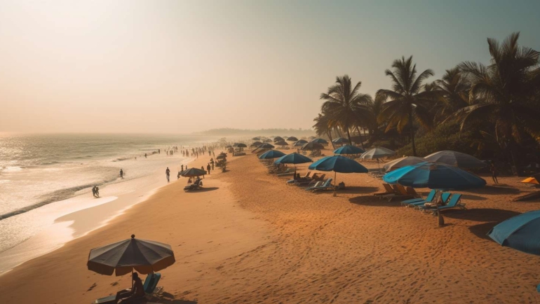 Idyllic Indian Beach Scene with Golden Sands, Azure Waters, and Palm Trees