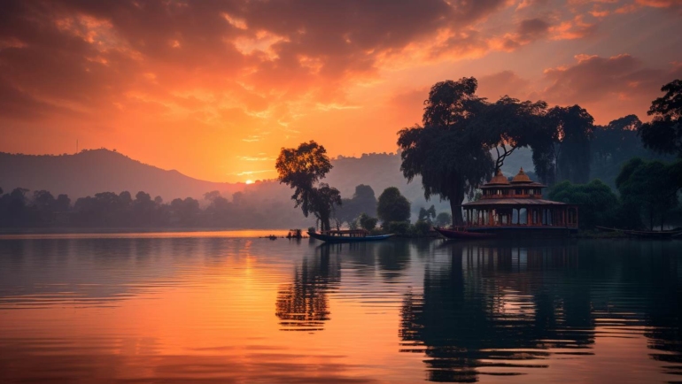 A breathtaking image of India's most picturesque sunsets, showcasing serene hues and stunning silhouettes against the backdrop of the setting sun.