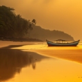 A serene beachscape on one of India's tropical islands, showcasing crystal-clear waters, golden sands, and lush greenery.