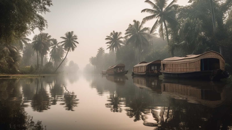 A serene image of a tranquil winter scene in Kerala, showcasing the beauty of nature in its quiet splendor.