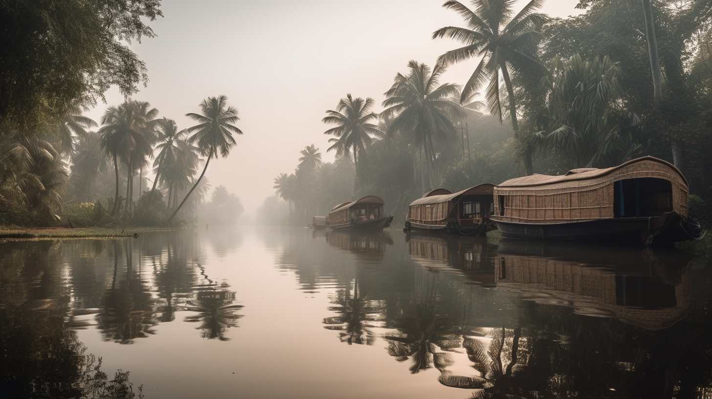 A serene image of a tranquil winter scene in Kerala, showcasing the beauty of nature in its quiet splendor.