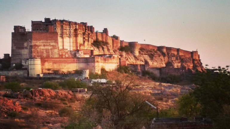 A view of Mehrangarh Fort, showcasing its grandeur and historical significance, symbolizing India's royal legacy in Rajasthan.