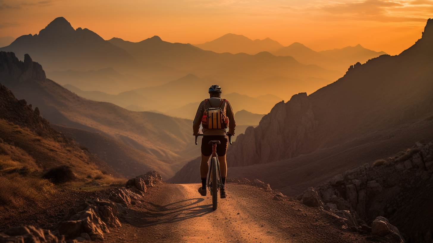 A breathtaking panoramic view of cyclists pedaling through scenic landscapes during an epic cycling journey.