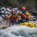 Exciting white-water rafting adventure in Manali, navigating through thrilling rapids.