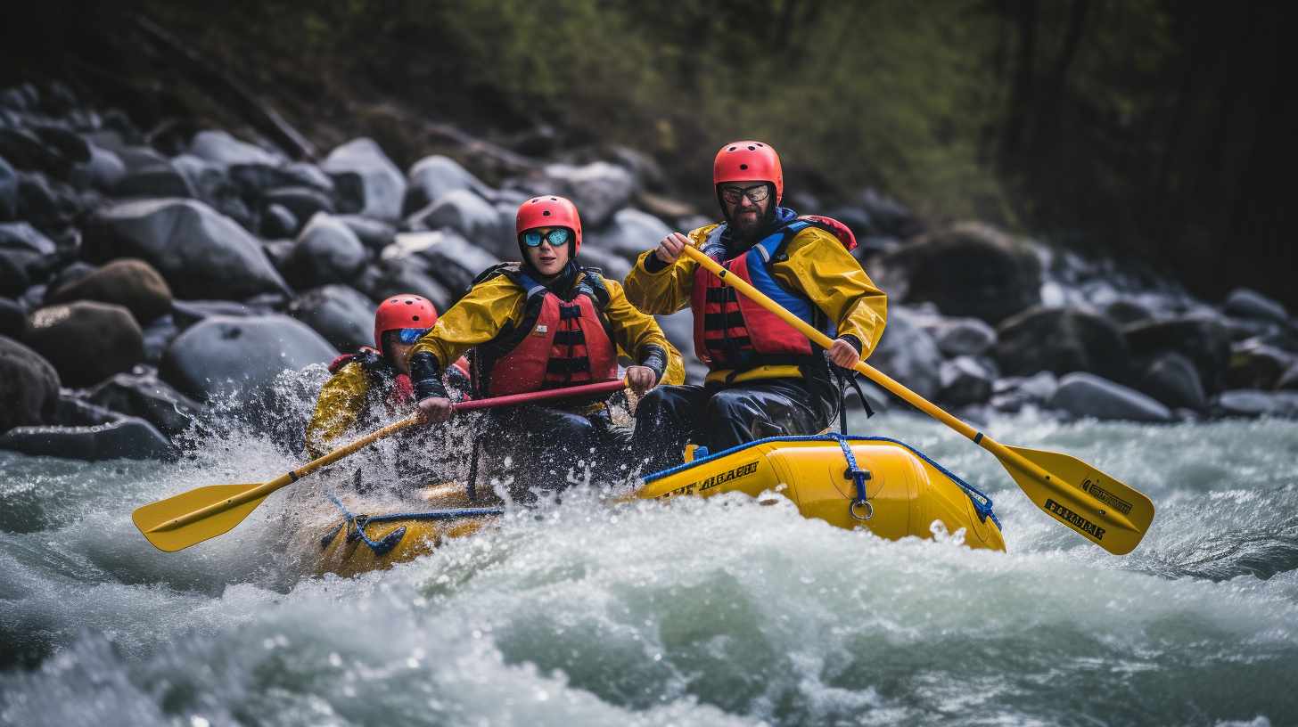 Exciting white-water rafting adventure in Manali, navigating through thrilling rapids.
