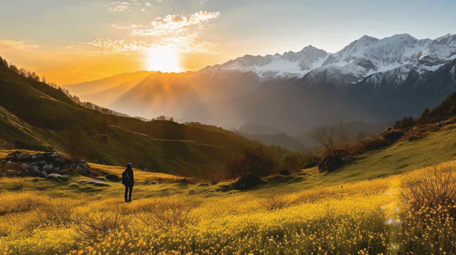 A breathtaking view of Chaukori Hill Station, surrounded by lush greenery and majestic mountains.