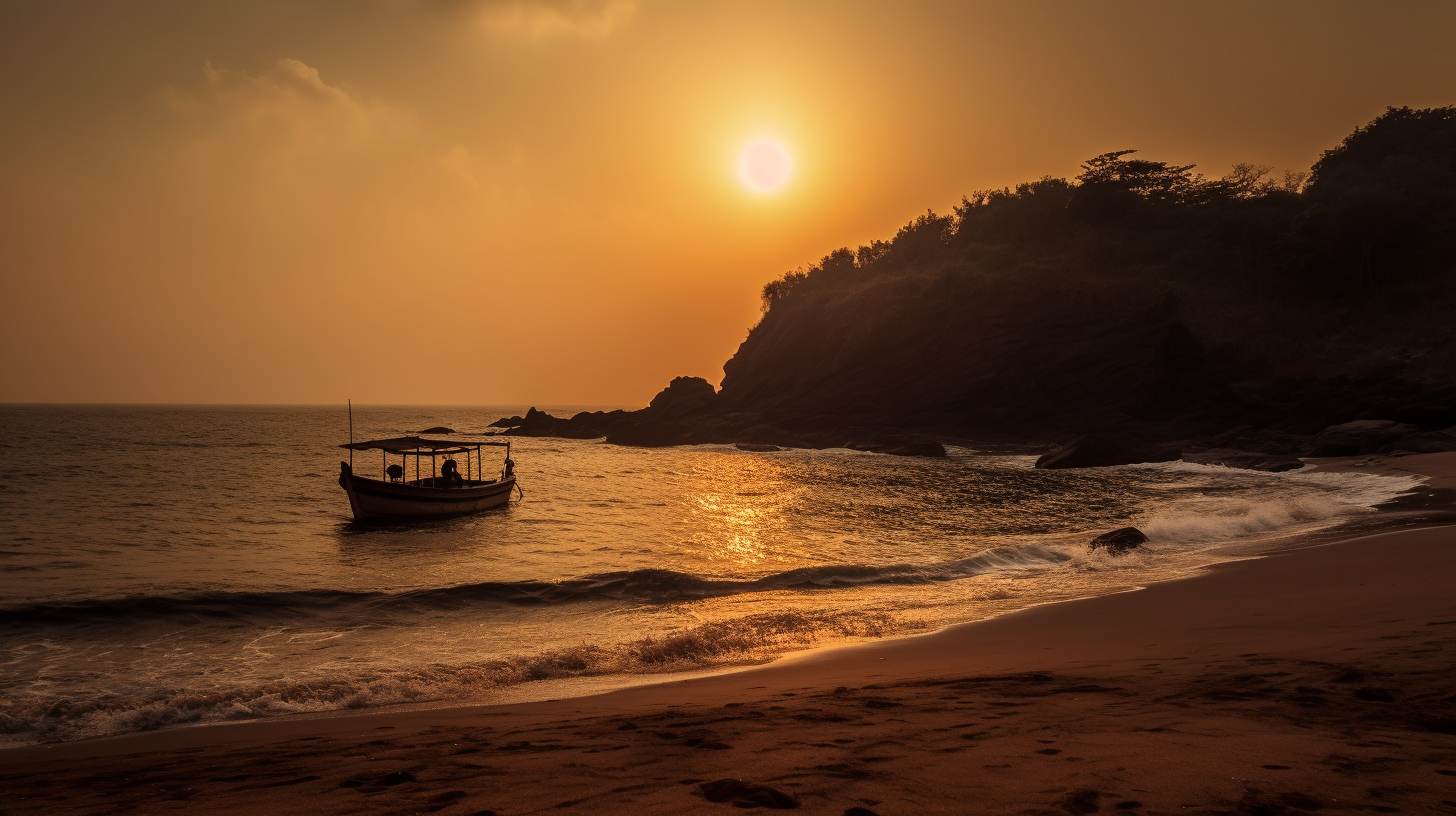 Sunset view of pristine Gokarna beach with golden sands and calm waves.