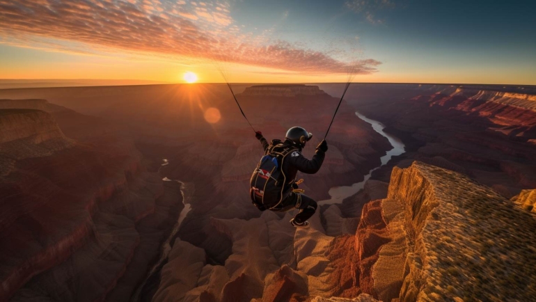 An adventurous couple reaching the summit of a majestic mountain, overlooking a breathtaking landscape.