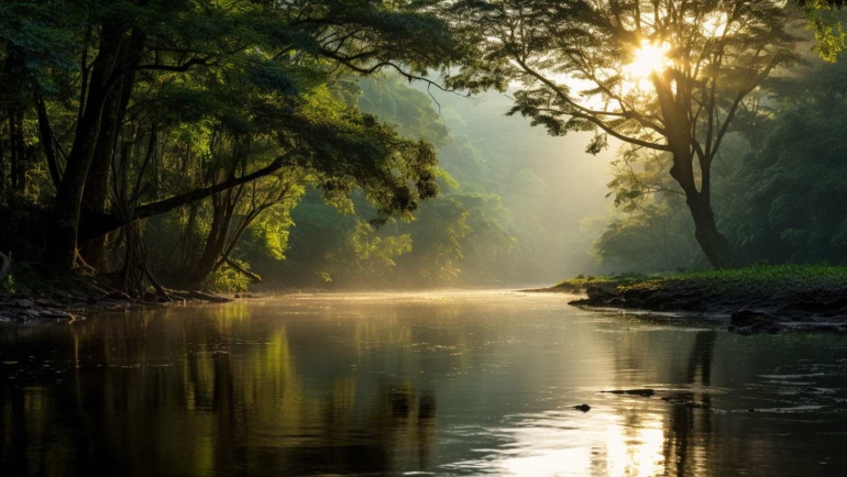 A captivating scene in Periyar National Park, Southern India, showcasing lush landscapes, diverse wildlife, and the untamed beauty of the wilderness.