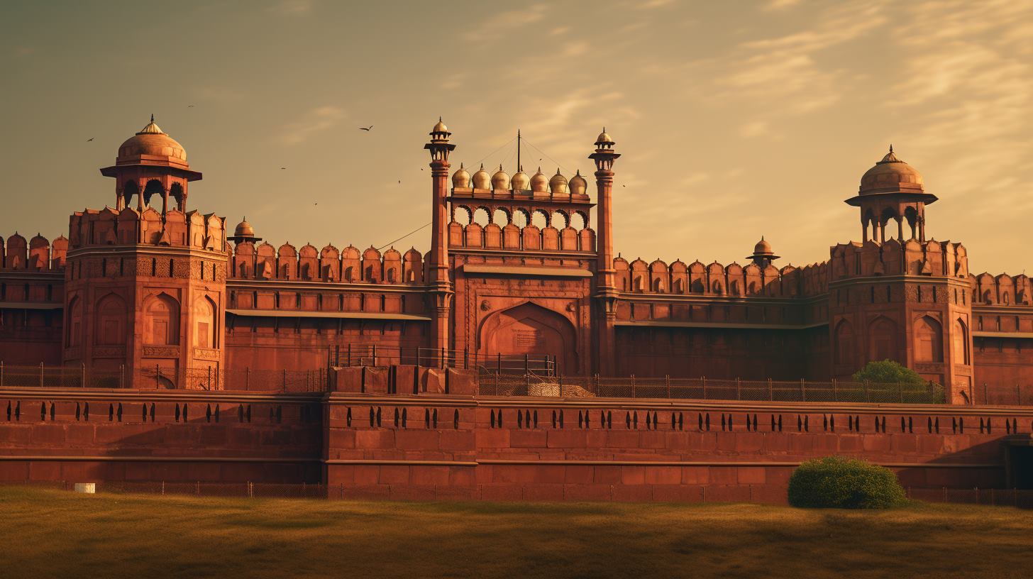A panoramic view of India's iconic heritage gem, the Red Fort, showcasing its majestic architecture and historical significance.