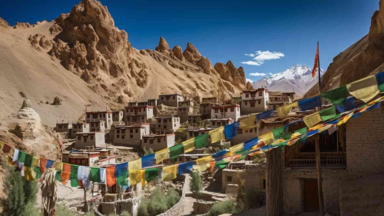Hemis Monastery in Leh, India, surrounded by majestic mountains.