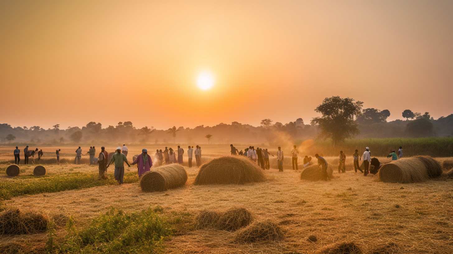 Golden wheat fields under a clear blue sky, showcasing the vibrant Indian agritourism scene.