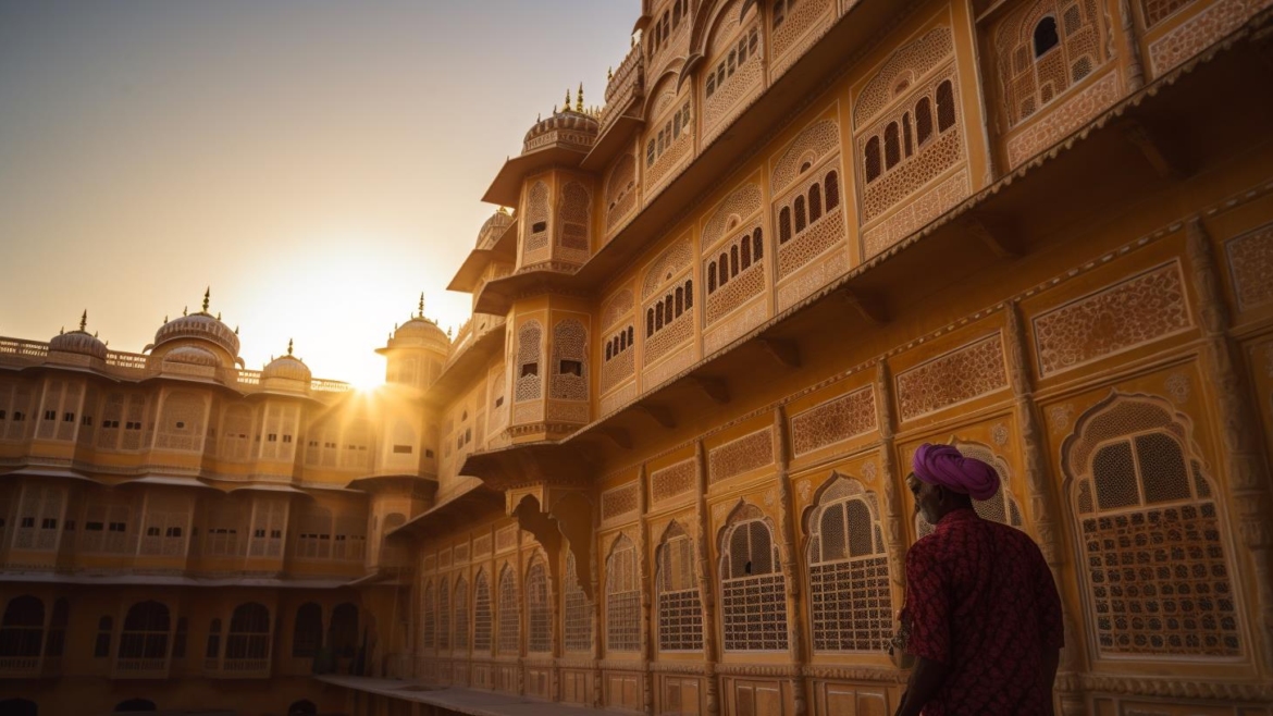 Aerial view of majestic forts and palaces in Rajasthan, India, showcasing timeless treasures.